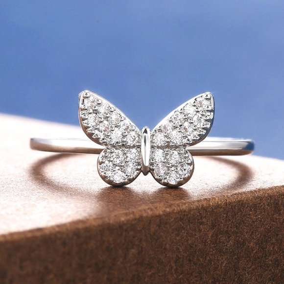 Sweet Refine Butterfly Romantic Simple Silver Ring for Women, PD604 - Picture 2 of 7